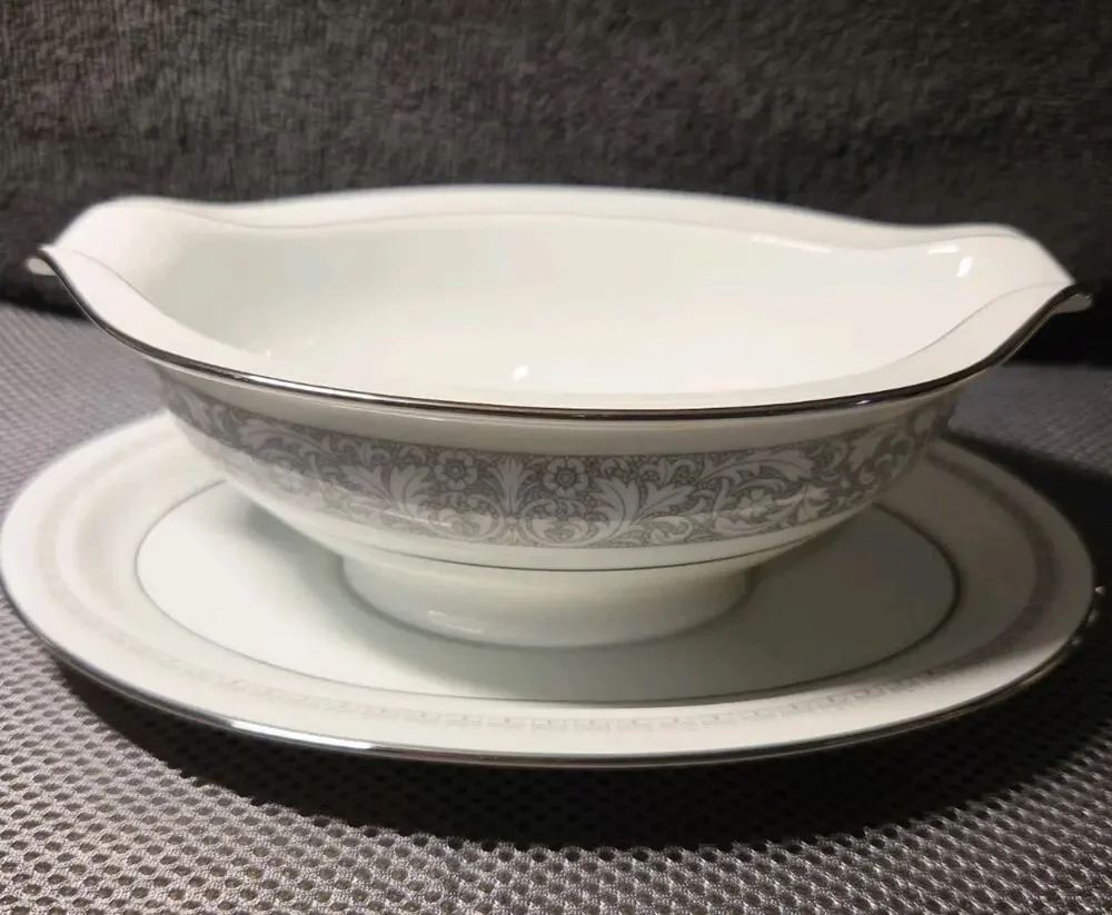 Noritake Naples 6975 Pattern Gravy Boat with Attached Underplate